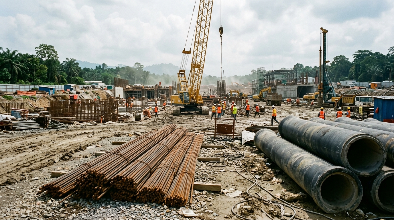 Elevated view of an industrial construction site in East Malaysia